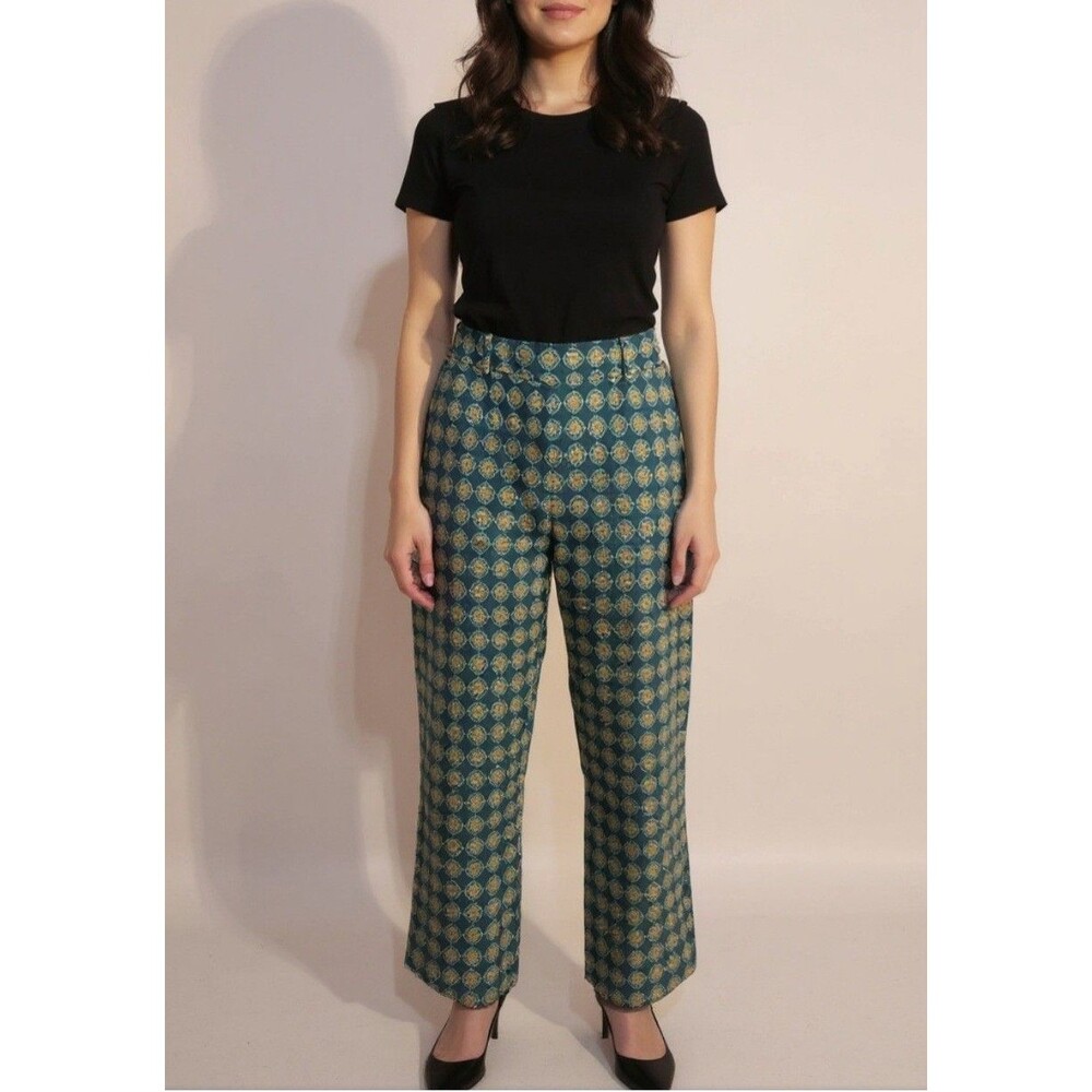 Lands End Pants Womens Size 16W Green Pattern  Straight Leg Twill Chino Preppy
